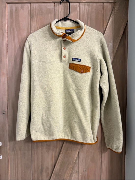Patagonia Jackets & Blazers - Patagonia Cream Fleece Pullover with Mustard Trim